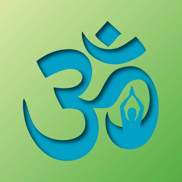 Yoga Salut Soleil Ohm Symbole Texte Hindi Sur Vert — Image vectorielle