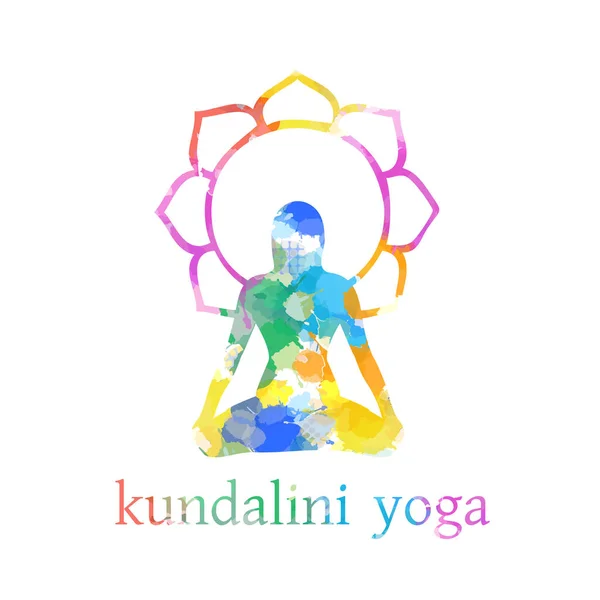 Kundalini Yoga Meditación Acuarela Citas Colores Arco Iris — Vector de stock