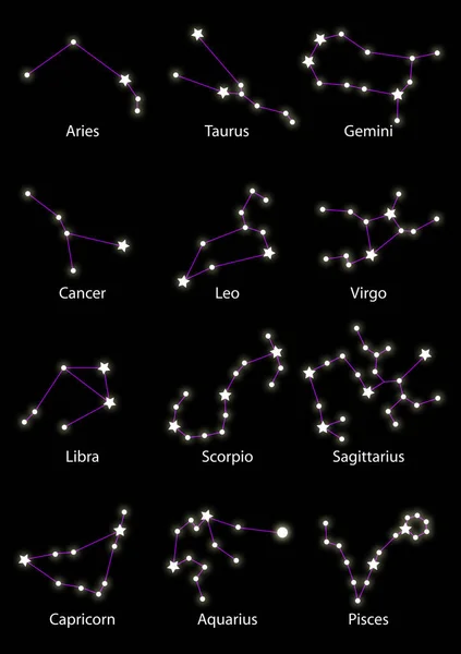 Xii Созвездия Зодиака Чёрном — стоковый вектор