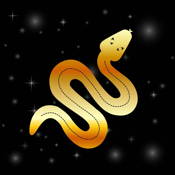 Mystische Goldene Serpentine Mit Sternen Auf Schwarz — Stockvektor