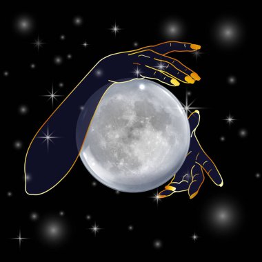 Mistik Eller dolunayı tutuyor ve sihirli bir ayin yapıyor.