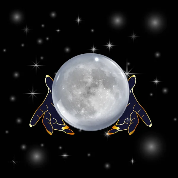 神奇的手牵着满月表演魔法仪式 — 图库矢量图片