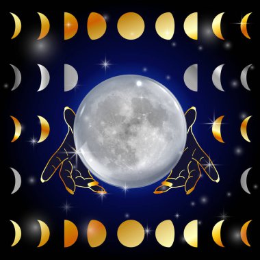 Ay, sihirli kadınların ellerini üçüncü göz üzerinde gezdirir. Kristal küre okur.