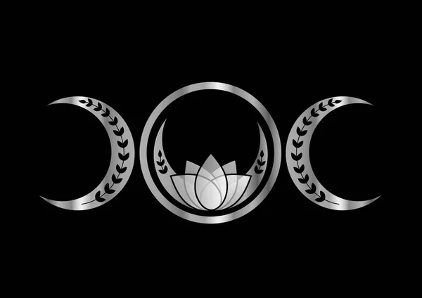 Symbole Fertilité Triple Lune Argentée Avec Lotus Lunaire Vignes — Image vectorielle