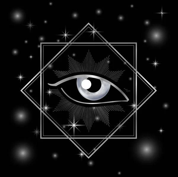 Všechny Vidění Oko Providence Nebo Illuminati Zednářský Symbol Stříbrný — Stockový vektor