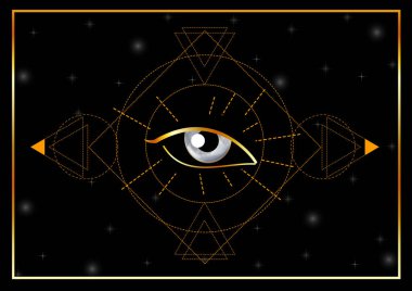 Sihirli küreler ve uzayda üçgenler içinde Takdir 'in Üçüncü Gözü