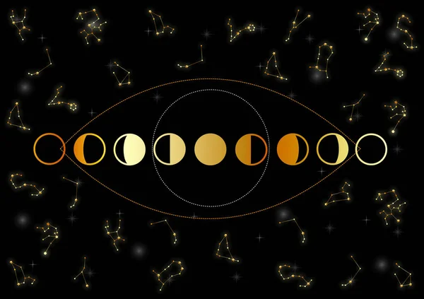 Constellations Astrologie Phases Lune Dorée — Image vectorielle