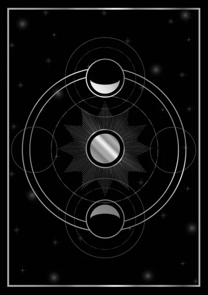 太陽とワックス 宇宙での銀の月の衰退 — ストックベクタ