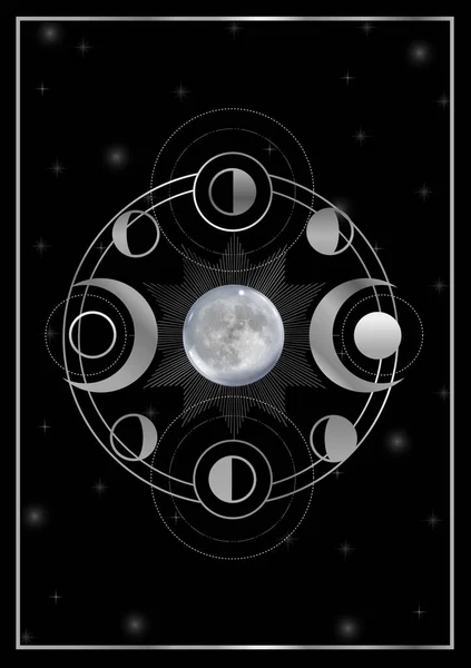 Moon Magic Triple Goddess Pagan Wicca Symbol Silver — Stock Vector
