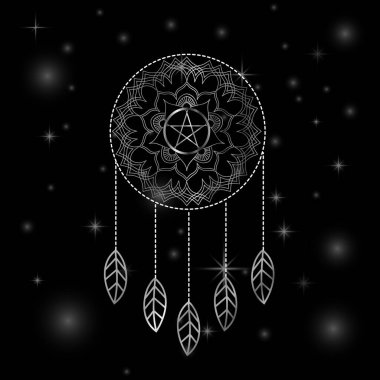 Mistik dekoratif gümüş mandala çiçek toplayıcısı