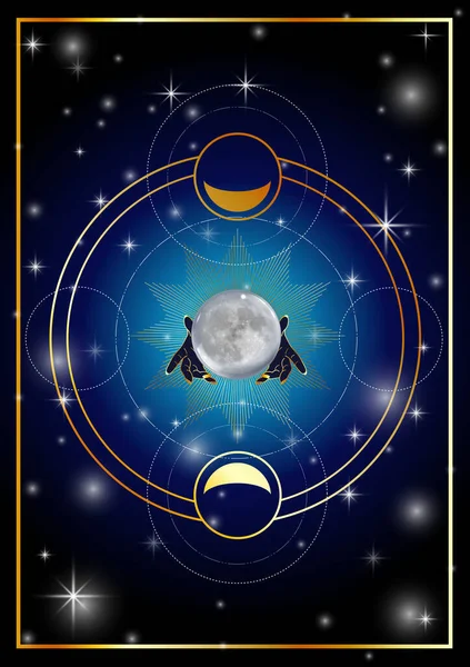 Ritual Der Hexerei Mit Zunehmendem Vollmond Und Abnehmenden Mondphasen — Stockvektor