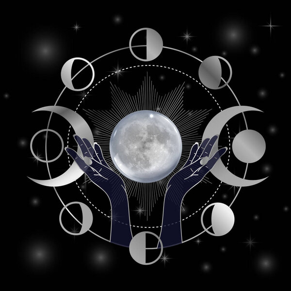 Hands of Goddess lifting the full moon