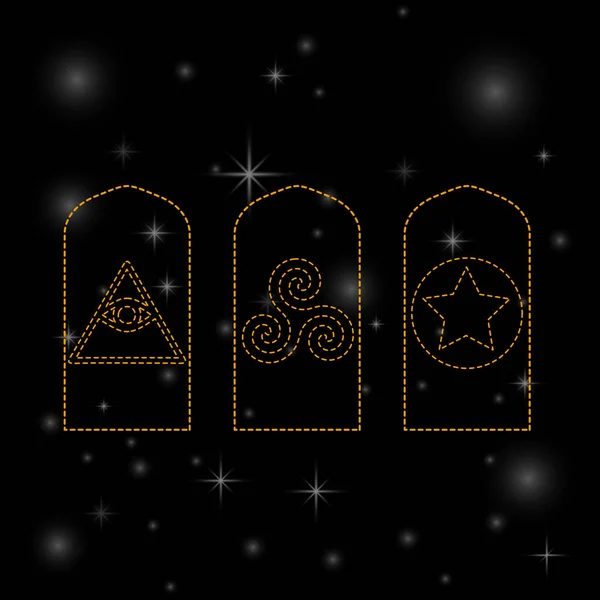 Minimal Mystic Arches Illuminati Triskelion Star Symbols — ストックベクタ