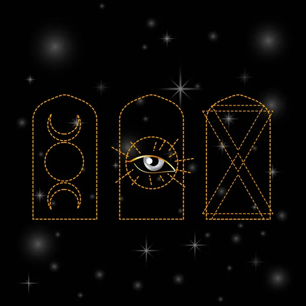 Ελάχιστες Μυστικιστικές Καμάρες Σύμβολα Illuminati Και Τριπλό Φεγγάρι — Διανυσματικό Αρχείο