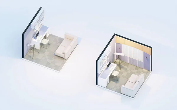 Isometric view of a interior design of study room Orthographic view