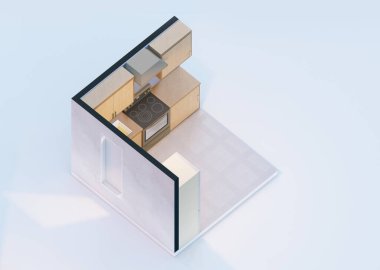 Mutfak dolaplarının ortografik görünümü 3D görüntüleme