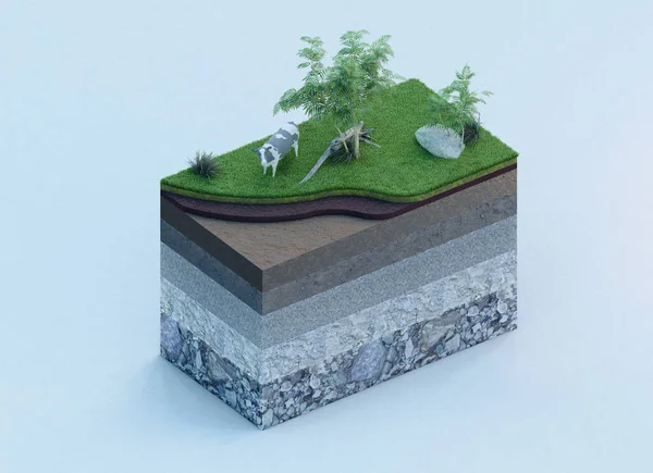Piece of land with Ground layers realistic vegetation and cattle