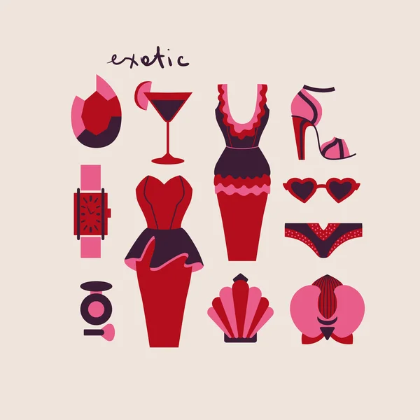 Vêtements et accessoires femme — Image vectorielle