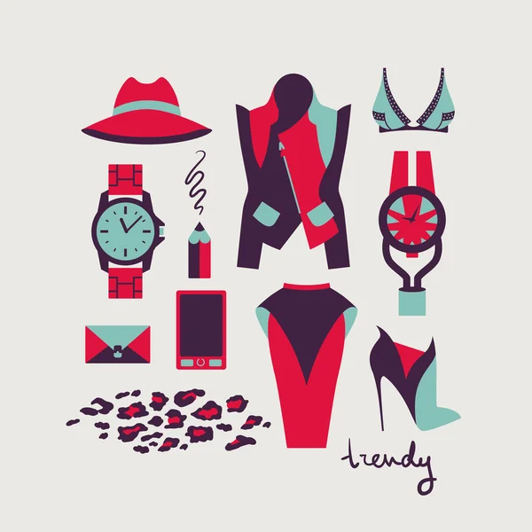 Mujer ropa y accesorios — Vector de stock