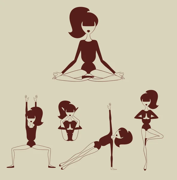 Kvinnan gör yogaställningar — Stock vektor