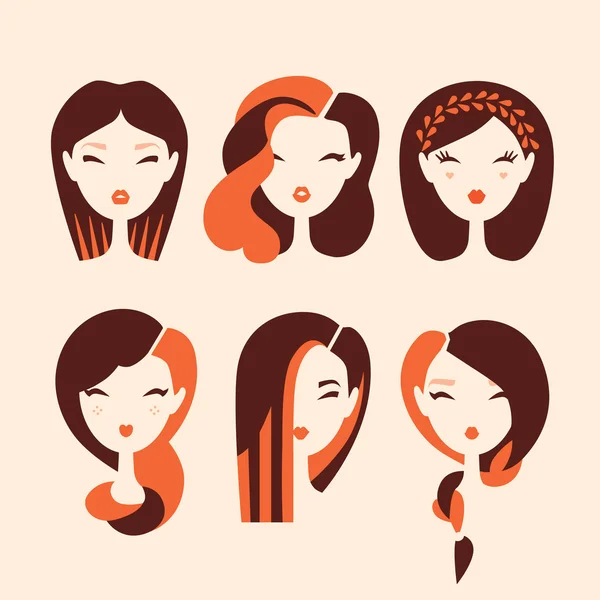 Chicas con peinados y cortes de pelo — Vector de stock