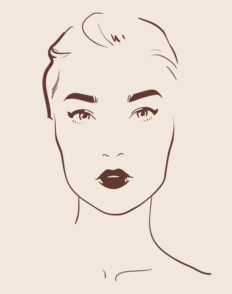 美しい女性の顔手描き — ストックベクタ