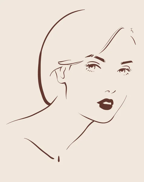 Schöne Frau Gesicht Hand gezeichnet — Stockvektor