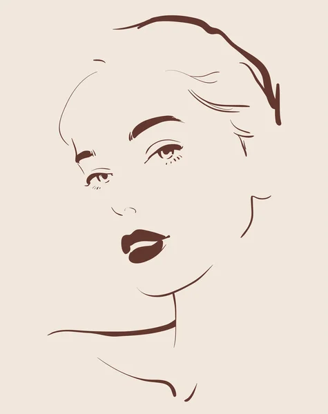 Hermosa mujer cara mano dibujada — Vector de stock