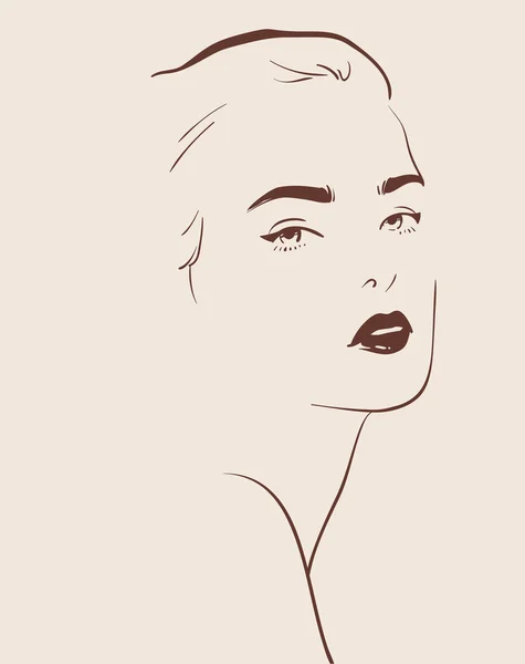 Belle femme visage dessiné à la main — Image vectorielle