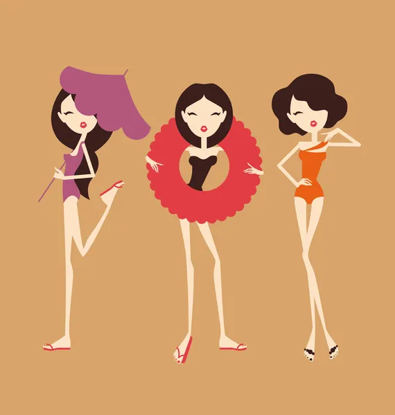 Filles de la mode en bikini — Image vectorielle