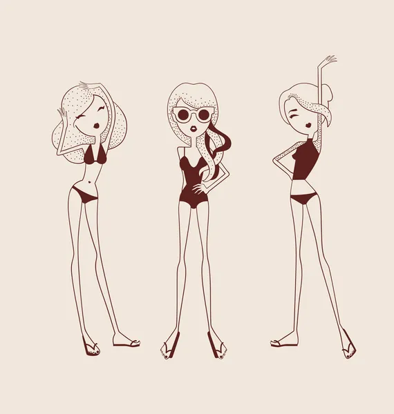 Filles de la mode en bikini — Image vectorielle