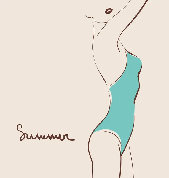 水着姿で美しい女性の身体 — ストックベクタ
