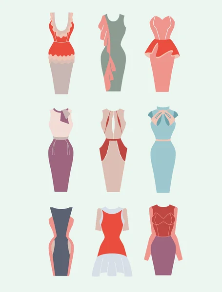 Colección mujer vestidos — Vector de stock