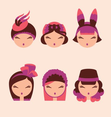 kafa aksesuarları Icon set vektör çizim e moda kızlar