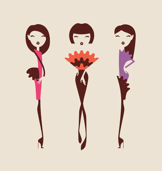 Fashion girls posing isolated on light background vector illustr — Stock Vector