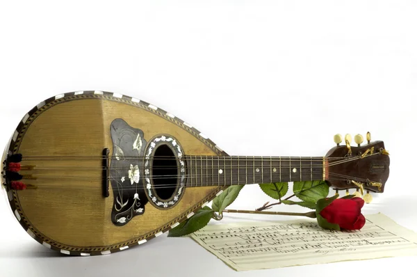 Old mandolin and music partiture Royalty Free Stock Photos