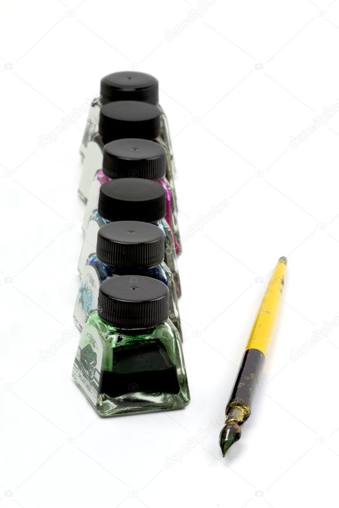 Calligraphy pen and ink pots ⬇ Stock Photo, Image by © Faradia01 #15787179