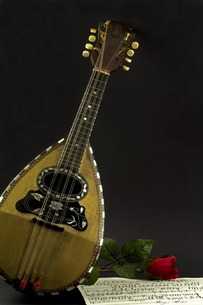 Gammal mandolin på svart bakgrund Stockbild