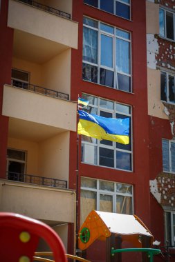 Irpin 'in yok edilmesi. Mayıs 2022. Irpin, Kiev bölgesi, Ukrayna. Rusya Ukrayna savaşı. Irpin 'de kavgadan sonra hasar gördü