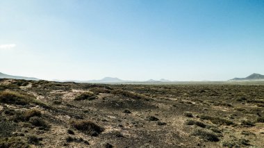 Çöl manzarası, Lanzarotte, Kanarya Adaları. Çöl, Lanzarote adasındaki tipik bir manzaradır. Seyahat ve doğa kavramı.