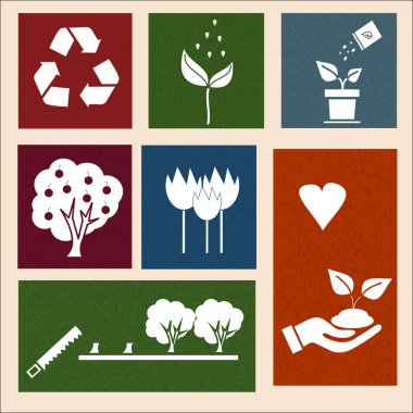 Vector retro labels with ecology signs and icons clipart