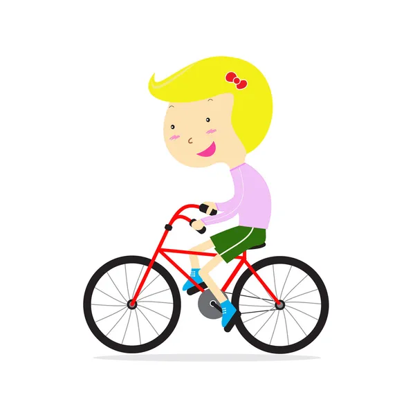 Linda chica feliz montar bicicleta — Vector de stock