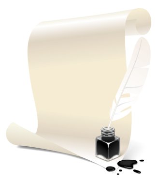 Paper with an inkwell and feather clipart