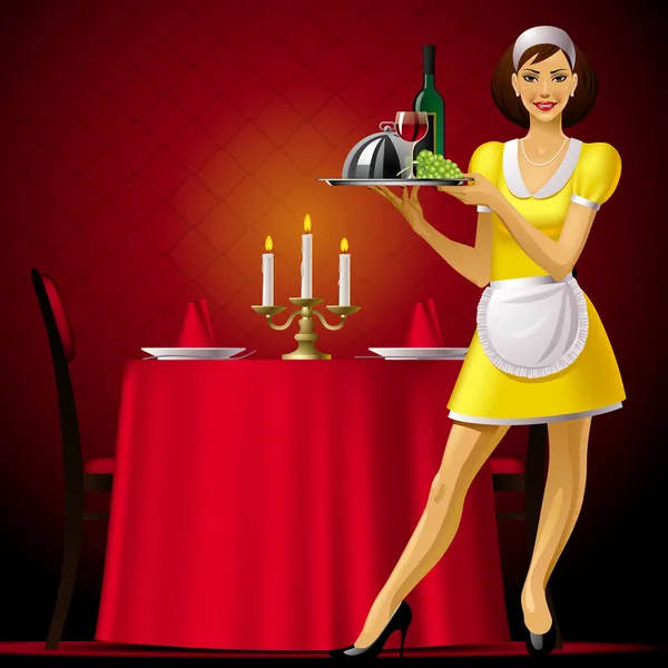 Waitress in restaurant — Stock Vector