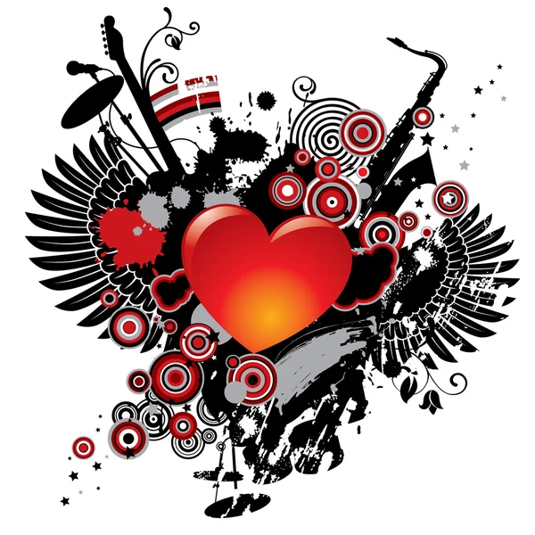 Resimde bir kalp ile müzikal bir Tema — Stok Vektör