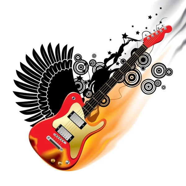 Guitare basse rouge en flamme — Image vectorielle