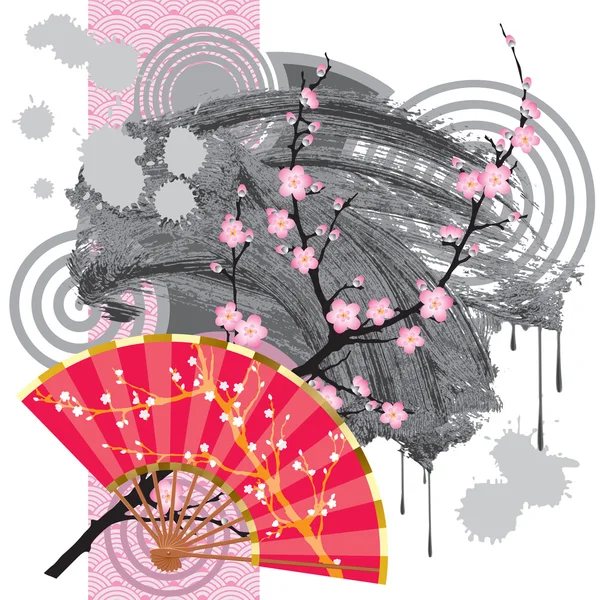 Japan fan with a blot — Stock Vector
