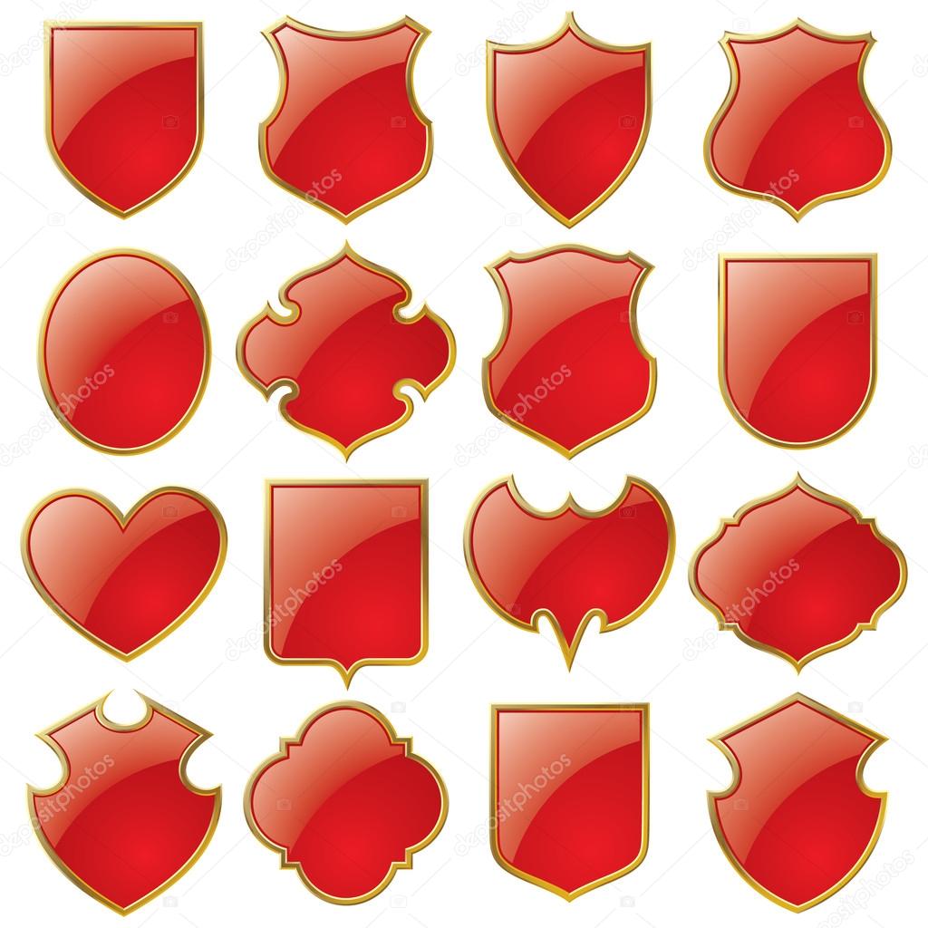 Vector set of red shields bordered with gold