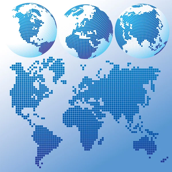 Синий глобальный набор с картой — стоковый вектор