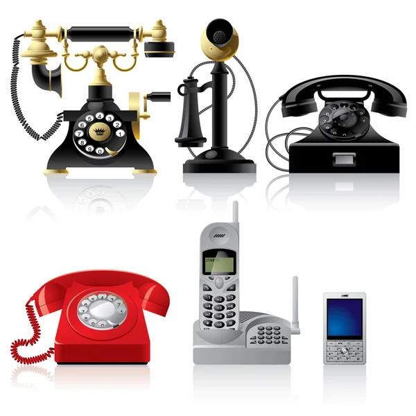 Telephone sets of different epoch — Stock Vector